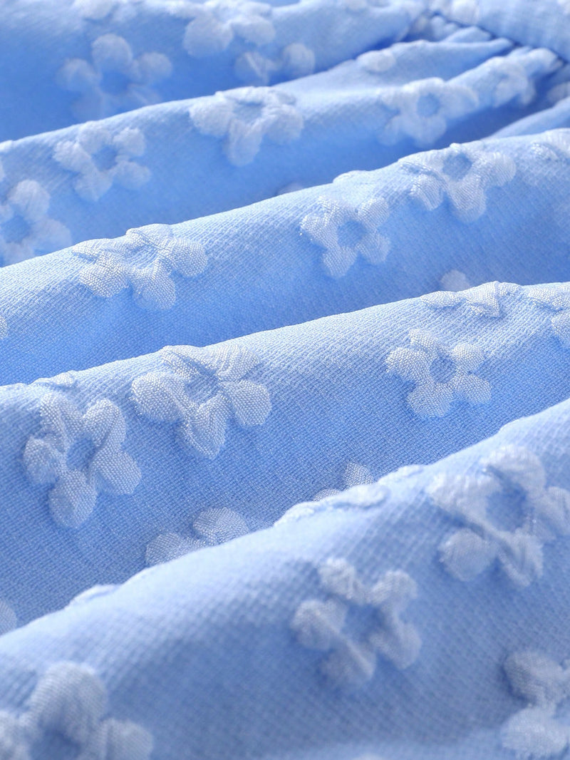 2 peças/Conjunto Vestido de Princesa Sólido com Babado na Barra, Decoração em Laço e Jacquard de Flores, Macio e Confortável, para Meninas Bebê