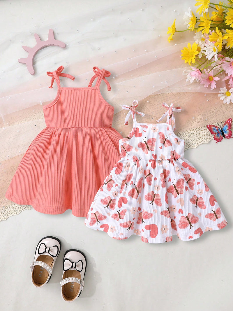 Conjunto com 2 Peças para Bebê Menina, Vestido de Princesa Decorado com Borboleta, Macio e Confortável