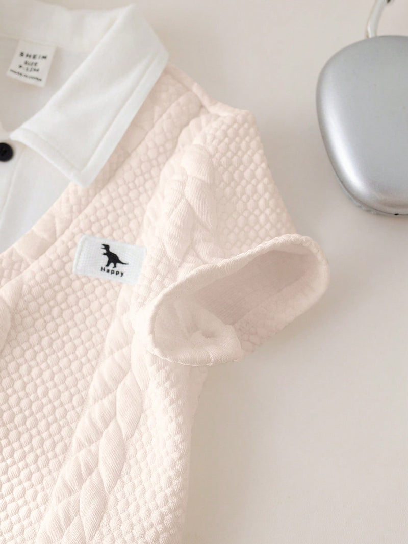 Conjunto de 2 peças Top Polo Fofa e Shorts de Cintura Elástica para Bebê Menino, Primavera/Verão, Adequado para Festa de Aniversário, Evento da Noite, Apresentação, Casamento, Chá de Bebê, Batizado, Comemoração do Primeiro Aniversário