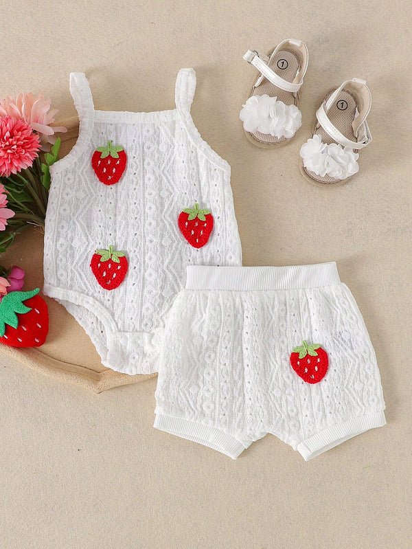 2 Peças Conjunto de Macacão e Shorts Confortáveis e Fofos com Alça Vazada para Bebê e Bebê Menina, Leve para Verão
