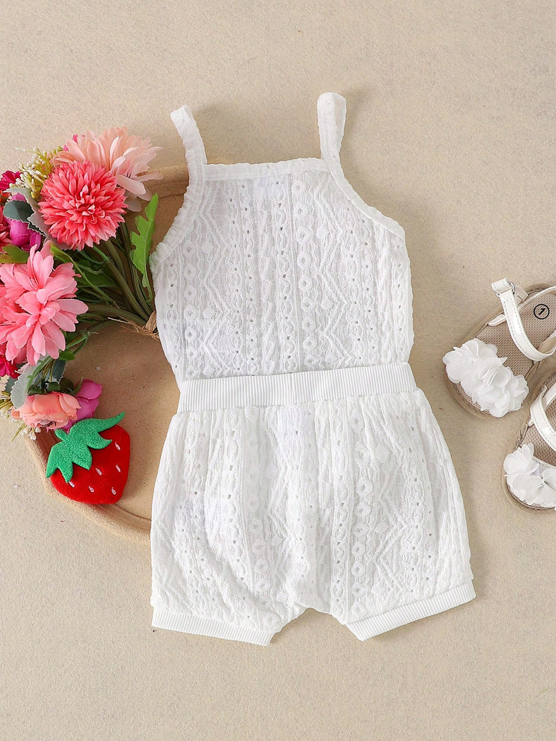 2 Peças Conjunto de Macacão e Shorts Confortáveis e Fofos com Alça Vazada para Bebê e Bebê Menina, Leve para Verão