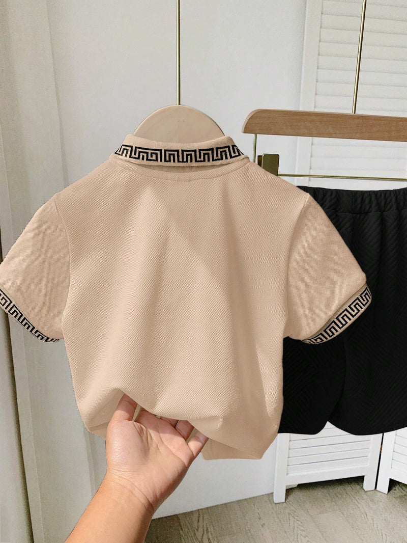 2 peças/Conjunto Camisa Polo Clássica Bordada e Shorts Esportivos para Meninos Jovens, Conjunto Casual