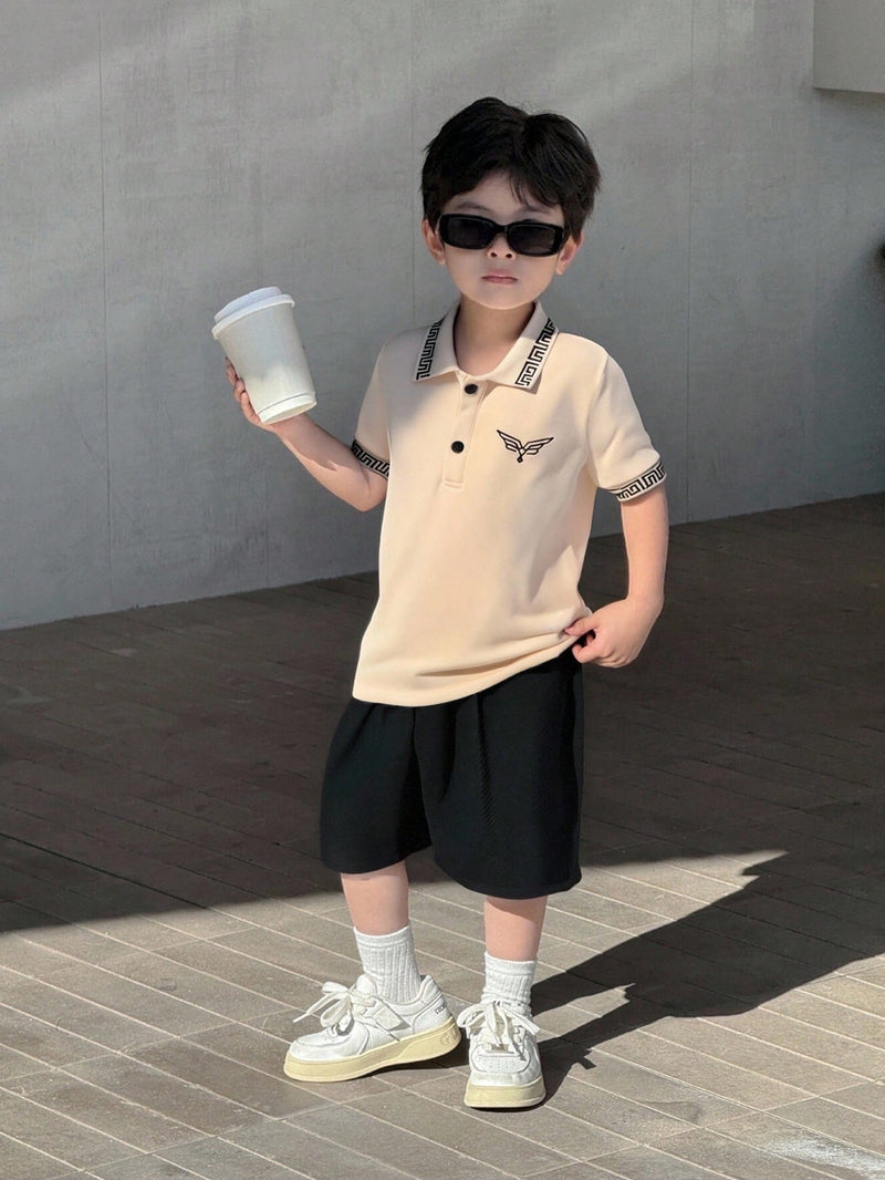 2 peças/Conjunto Camisa Polo Clássica Bordada e Shorts Esportivos para Meninos Jovens, Conjunto Casual