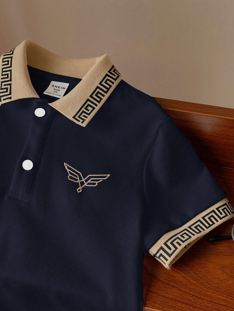 2 peças/Conjunto Camisa Polo Clássica Bordada e Shorts Esportivos para Meninos Jovens, Conjunto Casual