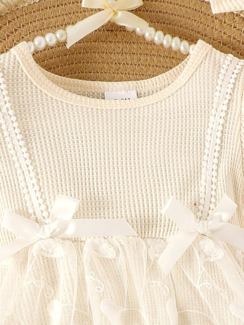 1 Peça Macacão Bodysuit de Manga Curta com Babados de Renda e Tule para Bebê Menina, Leve para o Verão