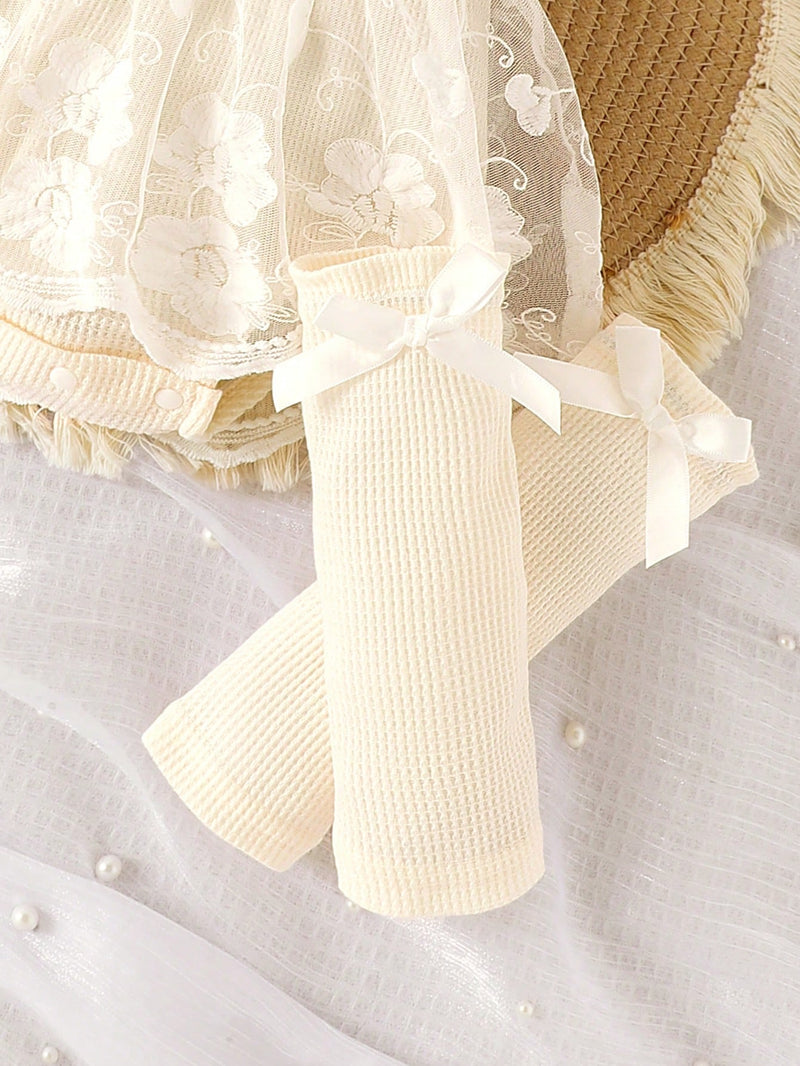 1 Peça Macacão Bodysuit de Manga Curta com Babados de Renda e Tule para Bebê Menina, Leve para o Verão