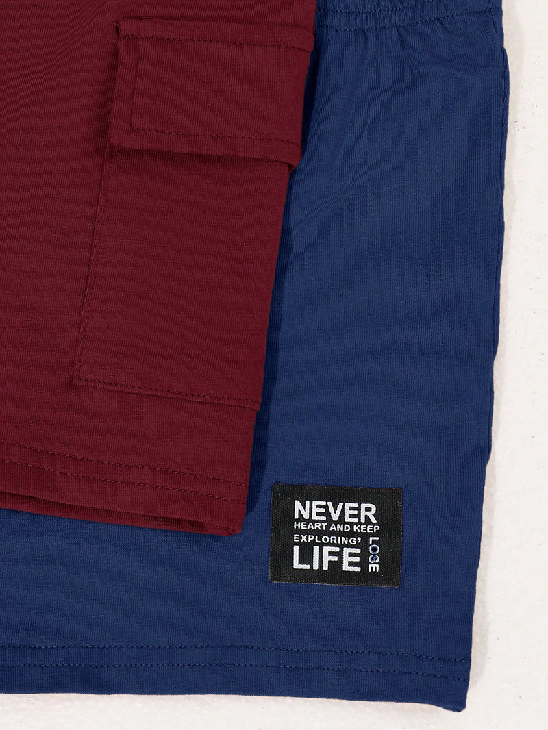 4 peças/conjunto de Verão Estilo Coreano Casual Fofo, Padrão de Desenho Animado Listrado Camiseta Manga Curta, Shorts de Elástico com Bolsos para Meninos e Meninas Bebês