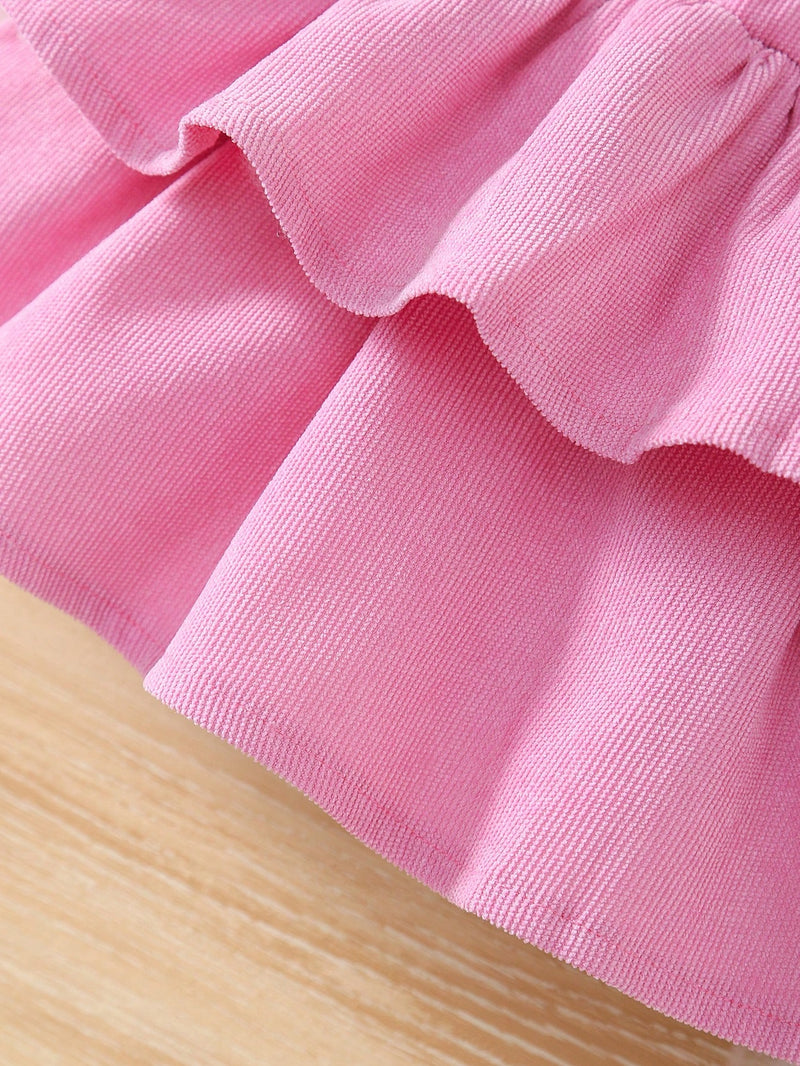3 Peças Conjunto para Bebê Menina: Bodysuit de Manga Curta de Cor Sólida + Vestido com Babado de Barra Bordado com Flor 3D + Tiara