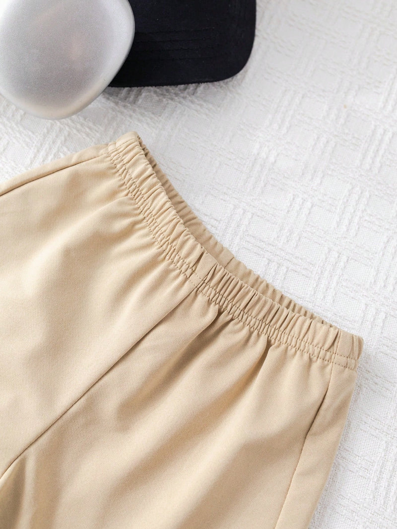 3 Peças/Conjunto Babybo Kids Verão Casual Camiseta de Manga Curta com Padrão de Letras, Shorts de Cintura Elástica com Bolsa Transversal