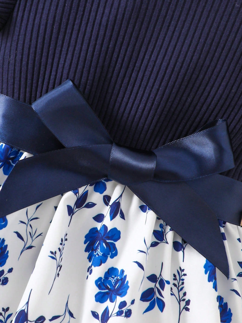Vestido Fofo Casual e Romântico de Borboleta com Cinto Estampado com Padrão Diário Básico para Bebê Menina, Adequado para Passeios