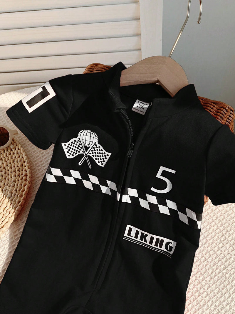 Conjunto de Macacão e Shorts de Manga Curta em Tricô Macio com Estampa de Letra para Bebê Menino/Menina