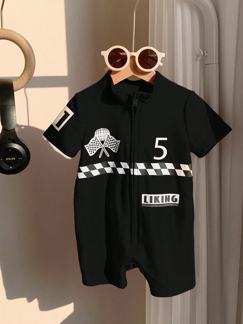 Conjunto de Macacão e Shorts de Manga Curta em Tricô Macio com Estampa de Letra para Bebê Menino/Menina