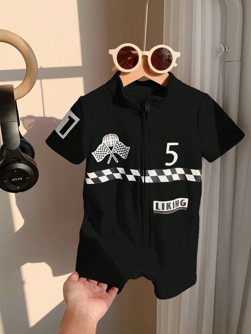 Conjunto de Macacão e Shorts de Manga Curta em Tricô Macio com Estampa de Letra para Bebê Menino/Menina