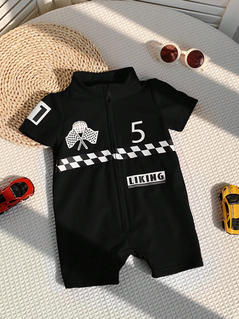 Conjunto de Macacão e Shorts de Manga Curta em Tricô Macio com Estampa de Letra para Bebê Menino/Menina