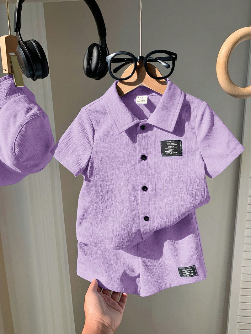3 peças/Conjunto Cardigan de Manga Curta com Gola Bordada para Bebê Menino, Shorts com Cintura Elástica e Chapéu