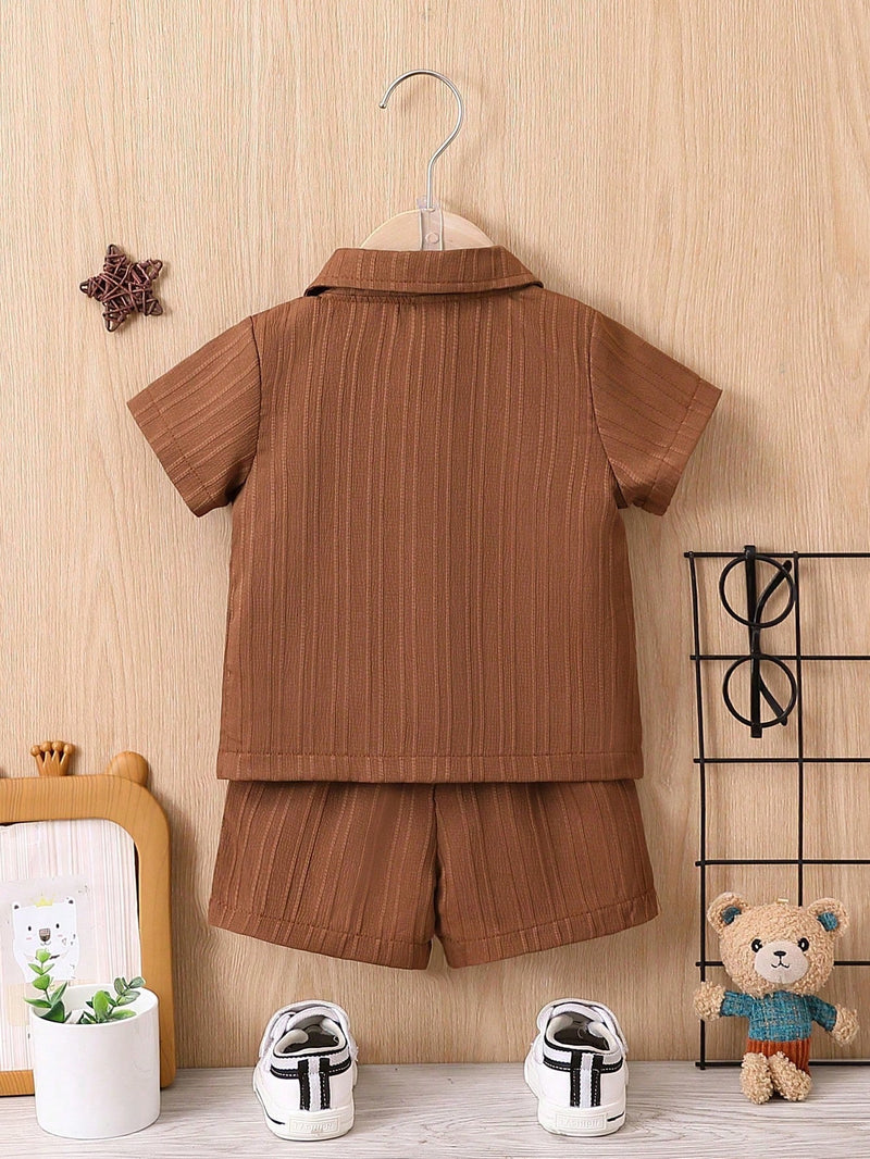 Bebê Menino Sólido Botão Frontal Camiseta & Shorts Sem Camiseta