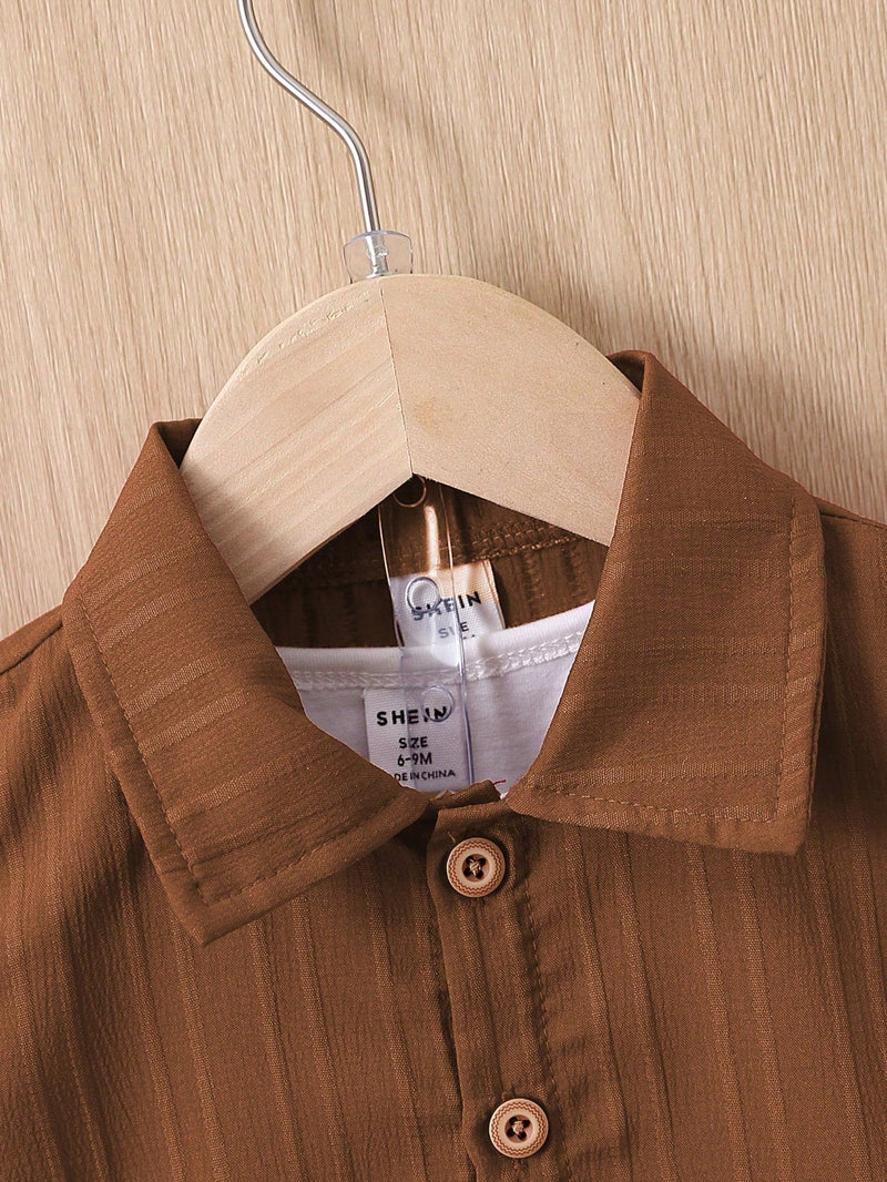 Bebê Menino Sólido Botão Frontal Camiseta & Shorts Sem Camiseta