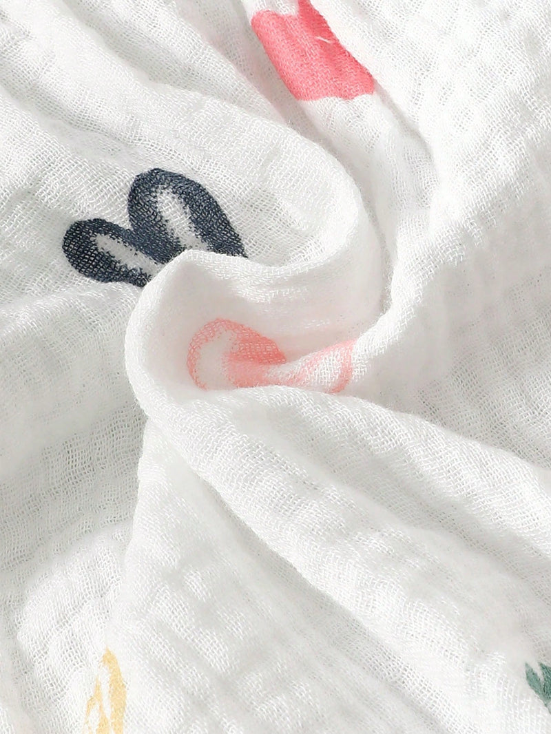 2 Peças Conjunto de Macacão Fofo de Bebê Menina com Laço de Coração Duplo+Faixa de Cabeça, Verão