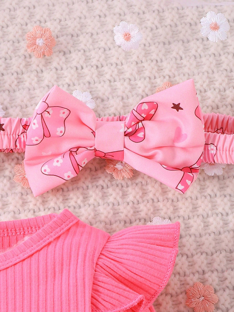 2 Peças Conjunto de Macacão + Vestido de Alça Elegante e Fofo de Manga Longa para Bebê/Menina, Leve para Primavera/Outono