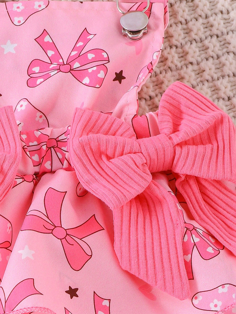 2 Peças Conjunto de Macacão + Vestido de Alça Elegante e Fofo de Manga Longa para Bebê/Menina, Leve para Primavera/Outono