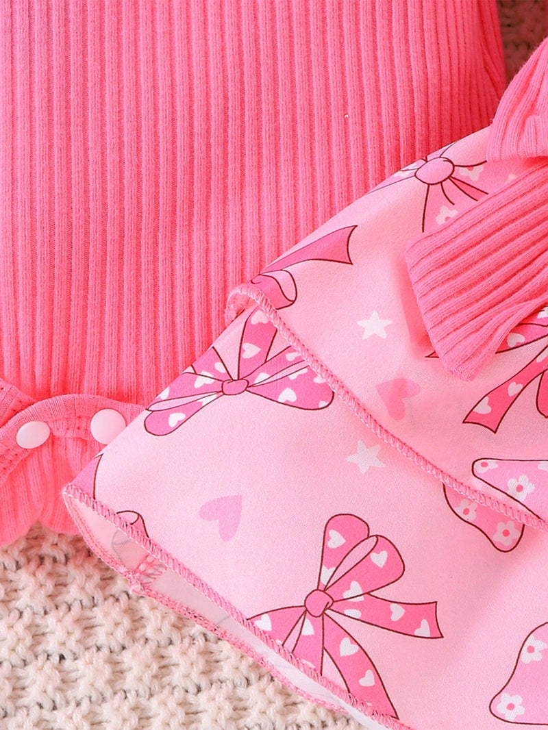 2 Peças Conjunto de Macacão + Vestido de Alça Elegante e Fofo de Manga Longa para Bebê/Menina, Leve para Primavera/Outono