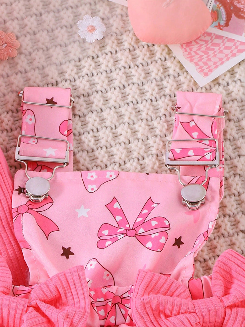 2 Peças Conjunto de Macacão + Vestido de Alça Elegante e Fofo de Manga Longa para Bebê/Menina, Leve para Primavera/Outono