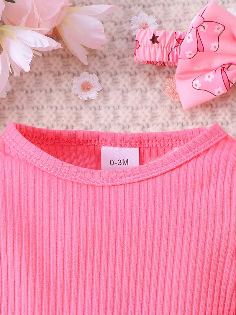 2 Peças Conjunto de Macacão + Vestido de Alça Elegante e Fofo de Manga Longa para Bebê/Menina, Leve para Primavera/Outono