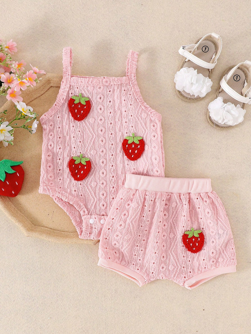 2 Peças Conjunto de Macacão e Shorts Confortáveis e Fofos com Alça Vazada para Bebê e Bebê Menina, Leve para Verão
