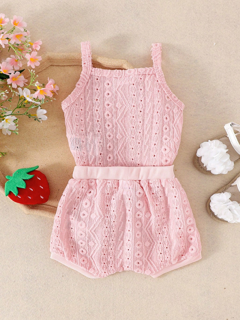 2 Peças Conjunto de Macacão e Shorts Confortáveis e Fofos com Alça Vazada para Bebê e Bebê Menina, Leve para Verão