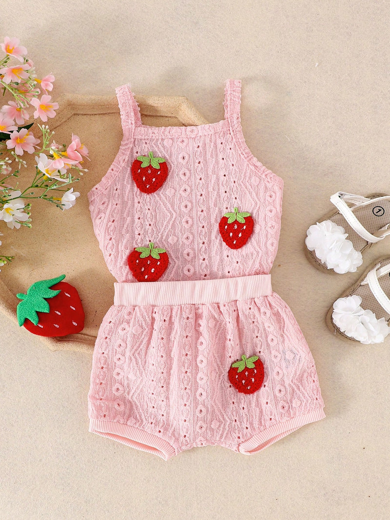 2 Peças Conjunto de Macacão e Shorts Confortáveis e Fofos com Alça Vazada para Bebê e Bebê Menina, Leve para Verão