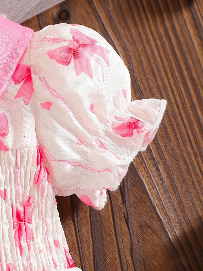 Conjunto de Macaquinho de Bebê Recém-Nascida de Verão com Estampa de Borboleta Fofa, Gola Frufru e Mangas Bufantes, e Faixa de Cabeça