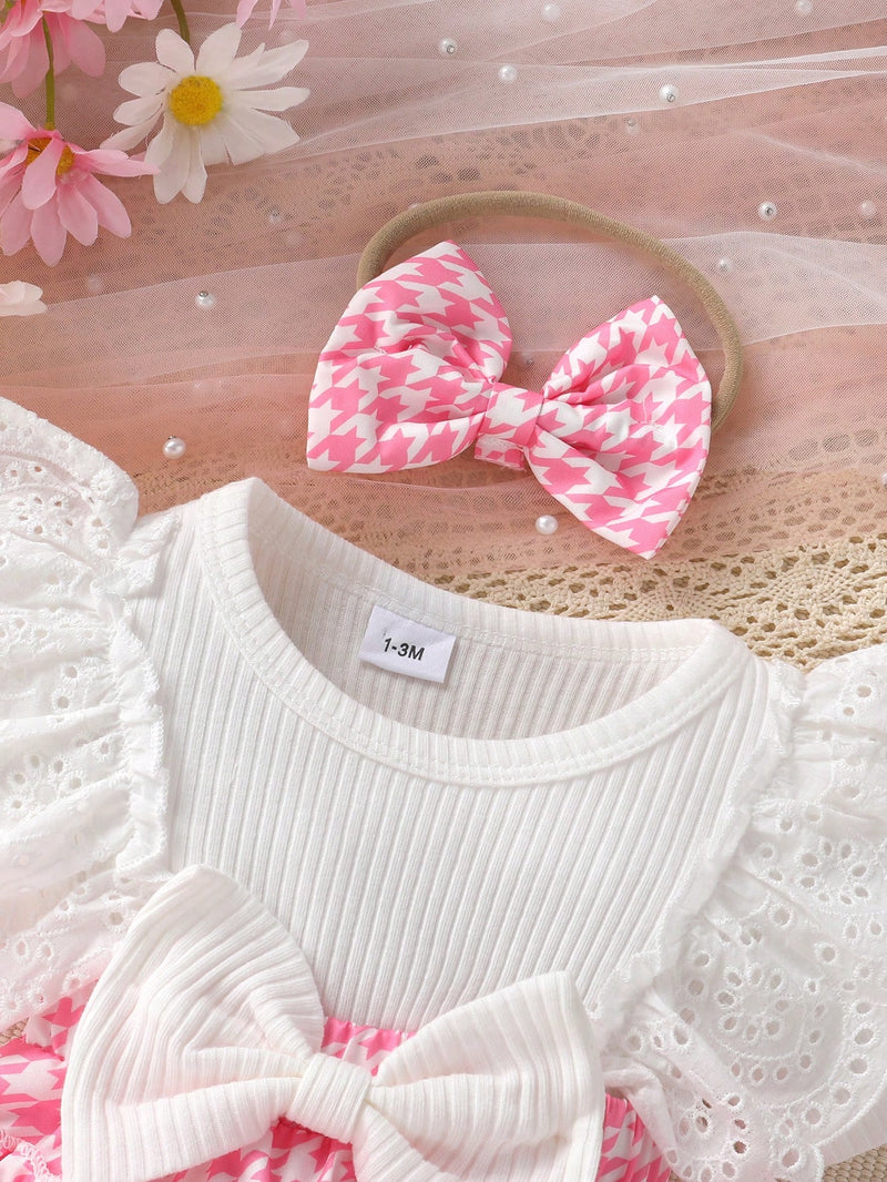 Vestido Elegante e Fofo para Bebê Menina, Suave, Respirável, Confortável com Decoração de Laço, Bordado de Renda, Babados em Camadas Sobrepostas, Adequado para Uso Casual, Diário, Férias