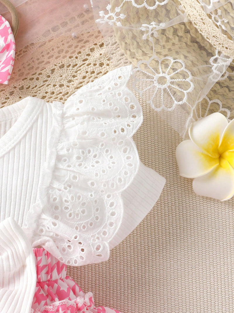 Vestido Elegante e Fofo para Bebê Menina, Suave, Respirável, Confortável com Decoração de Laço, Bordado de Renda, Babados em Camadas Sobrepostas, Adequado para Uso Casual, Diário, Férias