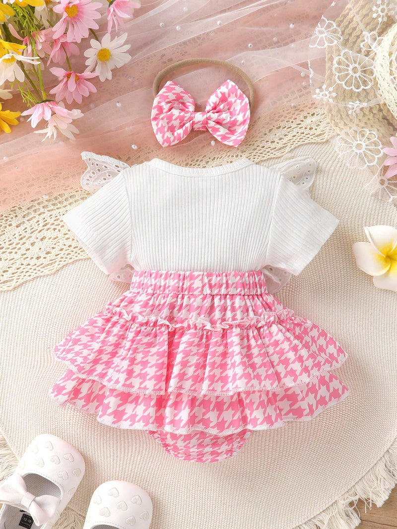 Vestido Elegante e Fofo para Bebê Menina, Suave, Respirável, Confortável com Decoração de Laço, Bordado de Renda, Babados em Camadas Sobrepostas, Adequado para Uso Casual, Diário, Férias