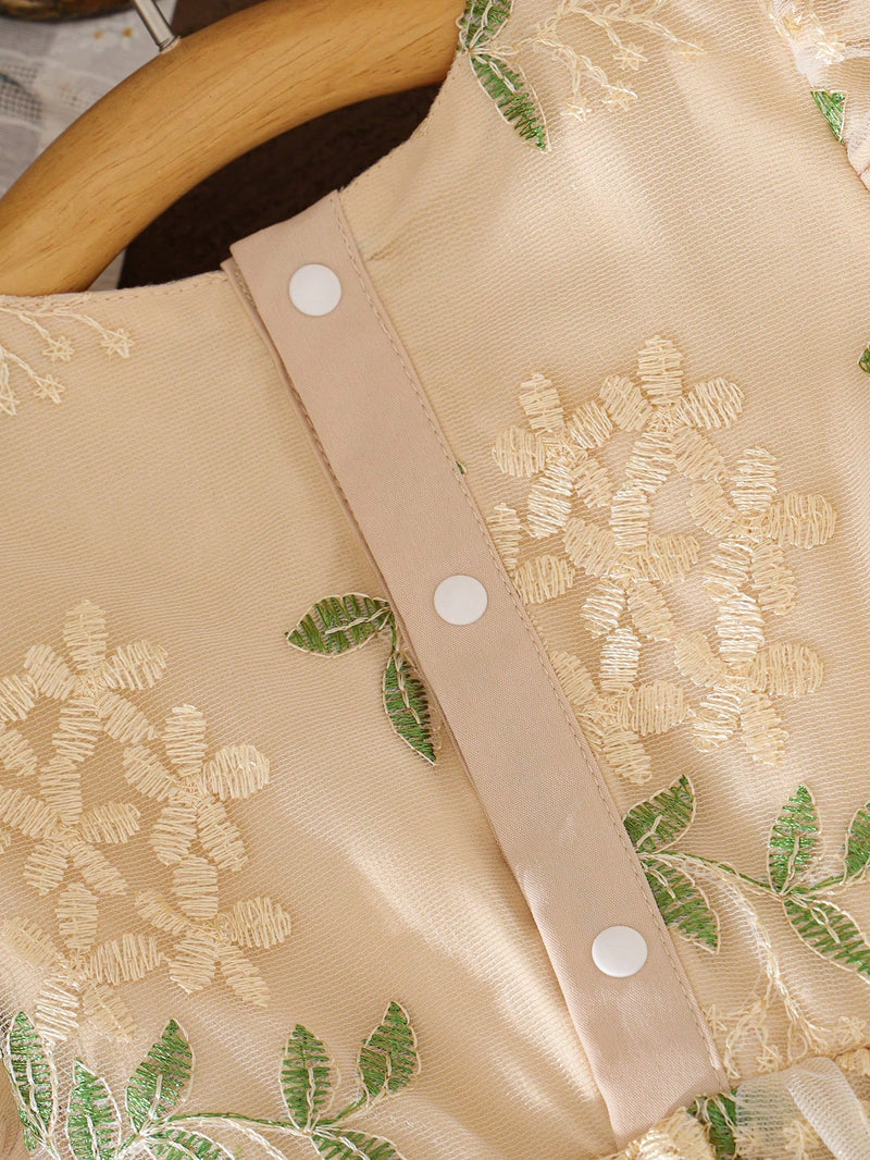 Souflis Souflis Vestido Rodado de Bebê Menina, Primavera, Rosa, Estilo Fofo e Luxuoso em Tecido Tule Fofinho, Decote Redondo, Cintura Abrível com Laço, Adequado para Festa e Reunião