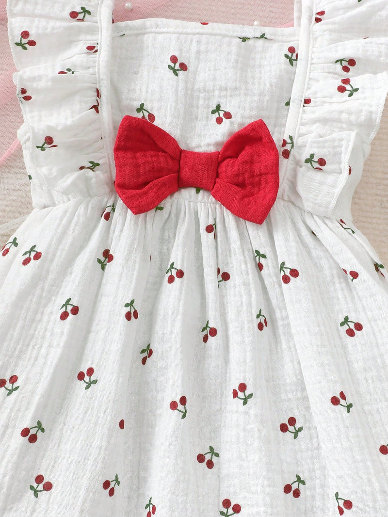 2 peças/Conjunto Vestido Infantil Feminino de Verão com Laço Pregueado Coração e Chapéu Fofo, Conjunto de Vestido Casual de Verão Confortável e Versátil