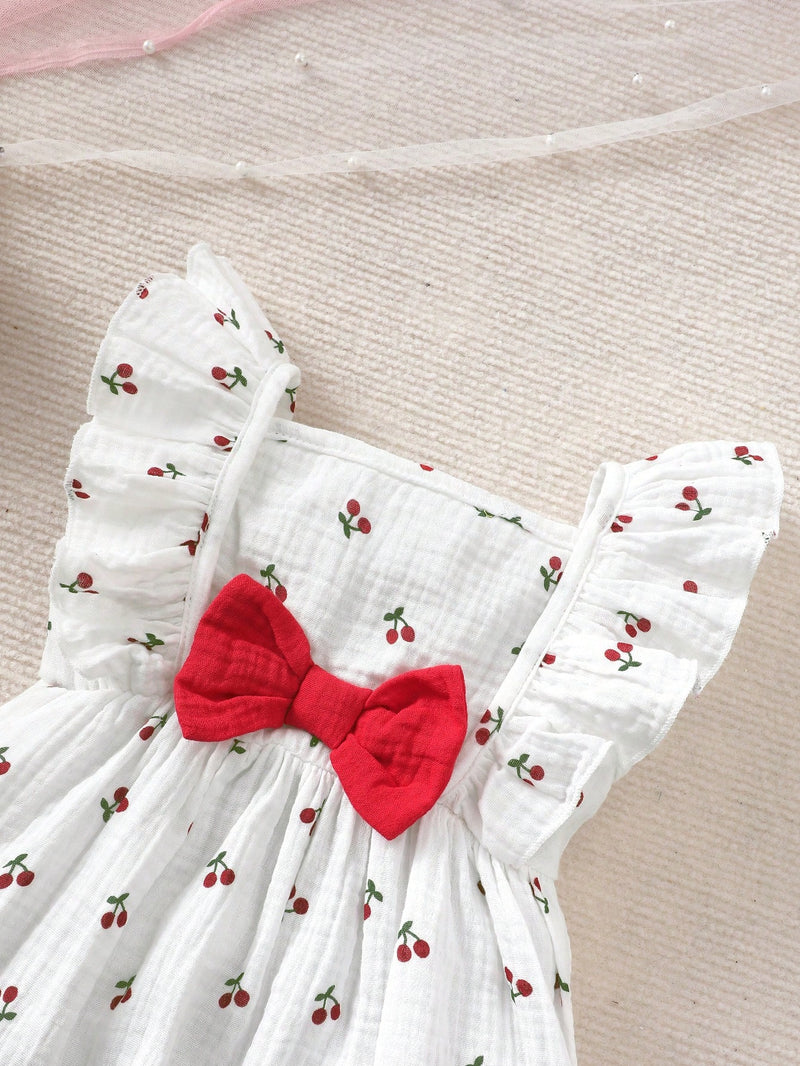 2 peças/Conjunto Vestido Infantil Feminino de Verão com Laço Pregueado Coração e Chapéu Fofo, Conjunto de Vestido Casual de Verão Confortável e Versátil