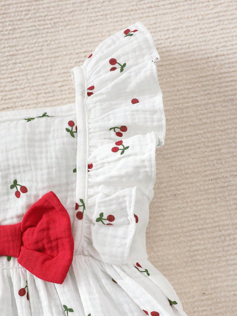 2 peças/Conjunto Vestido Infantil Feminino de Verão com Laço Pregueado Coração e Chapéu Fofo, Conjunto de Vestido Casual de Verão Confortável e Versátil