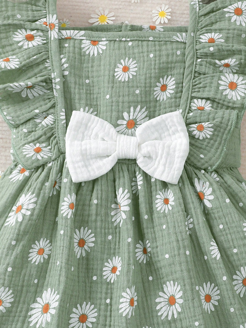2 peças/Conjunto Vestido Infantil Feminino de Verão com Laço Pregueado Coração e Chapéu Fofo, Conjunto de Vestido Casual de Verão Confortável e Versátil