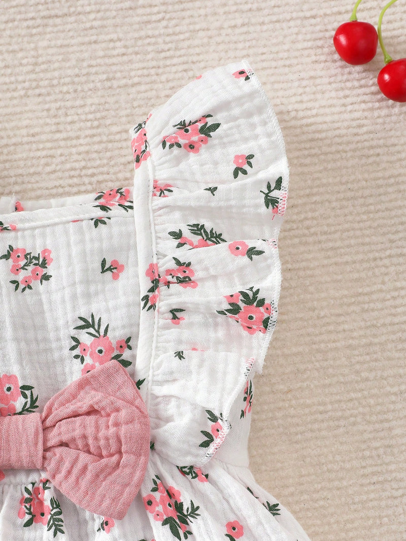 2 peças/Conjunto Vestido Infantil Feminino de Verão com Laço Pregueado Coração e Chapéu Fofo, Conjunto de Vestido Casual de Verão Confortável e Versátil
