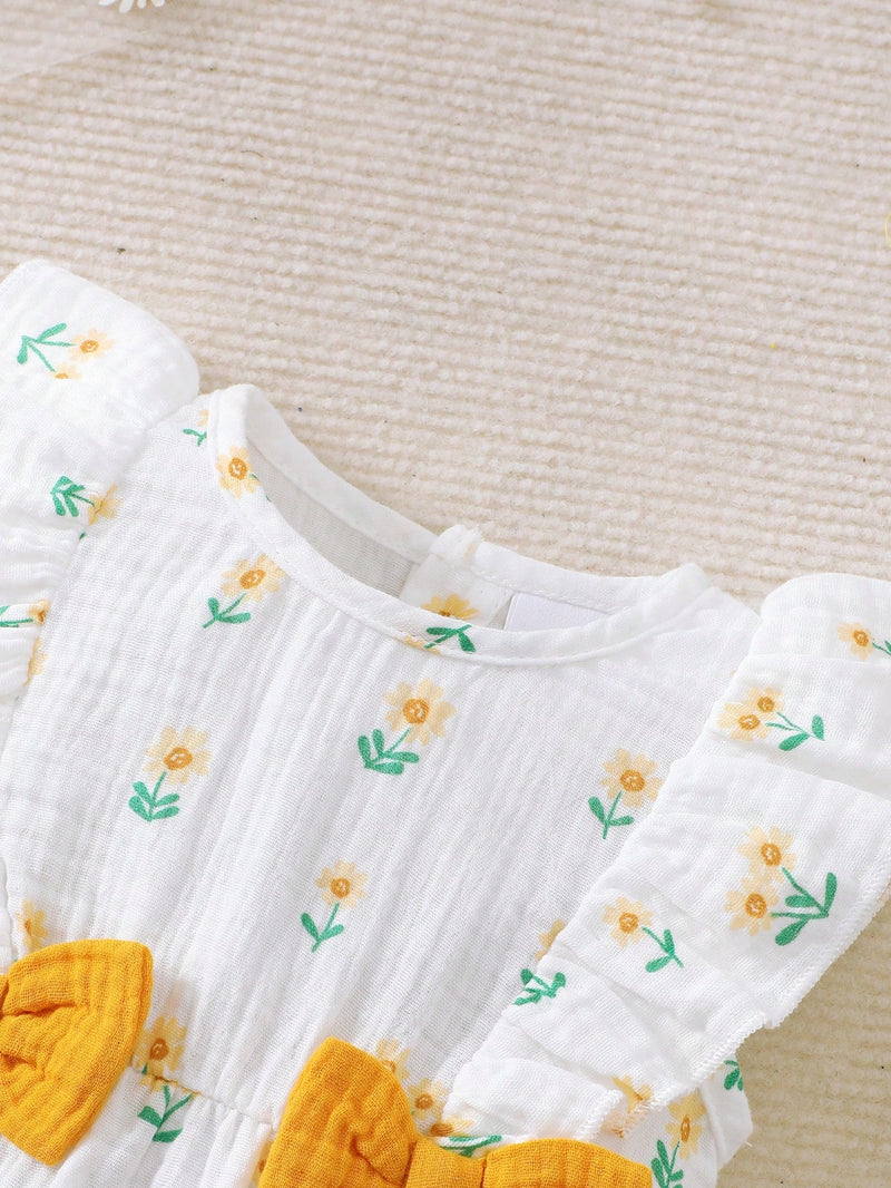 Conjunto de 2 peças para bebê menina, composto por Macaquinho Regata Reverso com Babados e Laço em Formato de Coração + Chapéu, Confortável e Versátil, Primavera/Verão