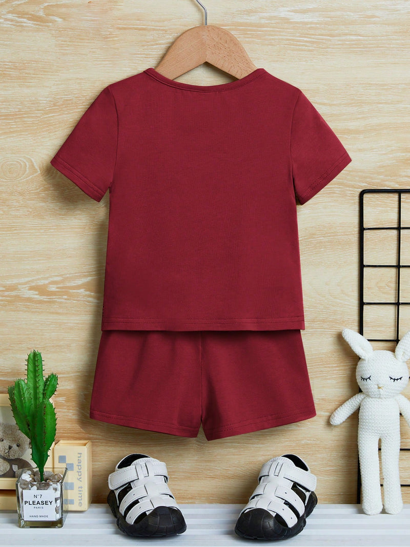 Conjunto de Camiseta e Shorts para Bebê Menino com Bloco de Cor de Xadrez e Gráfico de Letra, para o Natal