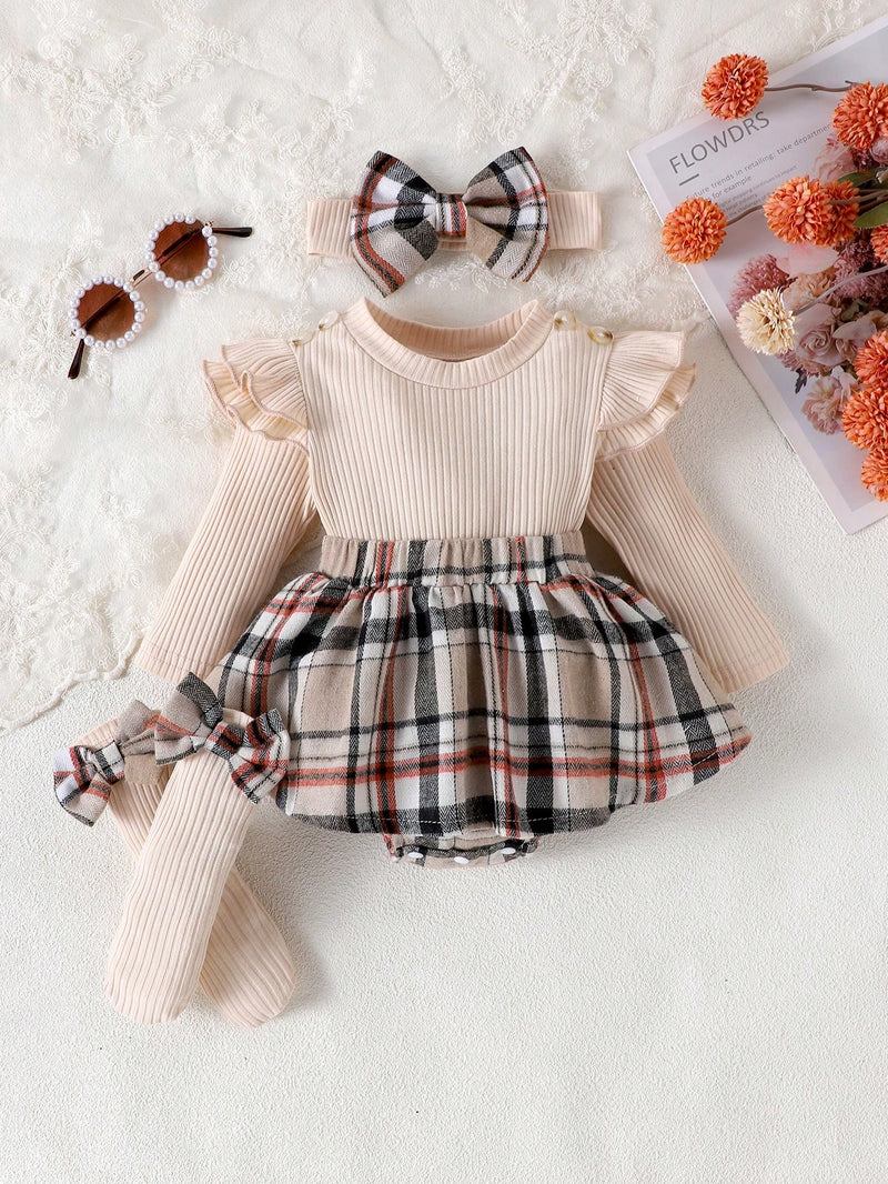 1 Peça Macacão Longo de Manga Longa com Estampa Patchwork Fofa para Bebês e Crianças Pequenas, Fino para Primavera e Outono