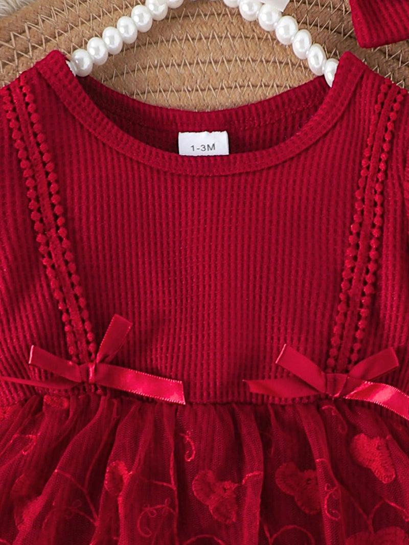 1 Peça Macacão Bodysuit de Manga Curta com Babados de Renda e Tule para Bebê Menina, Leve para o Verão