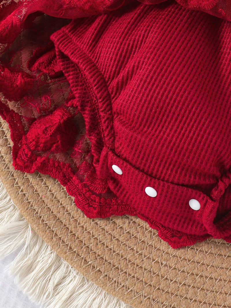 1 Peça Macacão Bodysuit de Manga Curta com Babados de Renda e Tule para Bebê Menina, Leve para o Verão