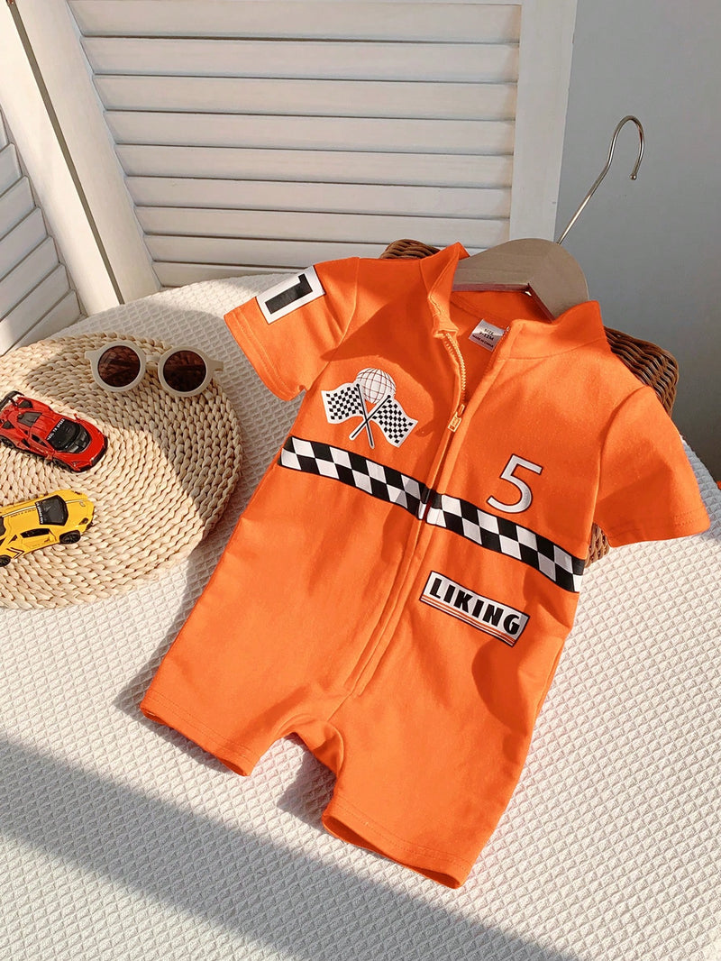 Conjunto de Macacão e Shorts de Manga Curta em Tricô Macio com Estampa de Letra para Bebê Menino/Menina