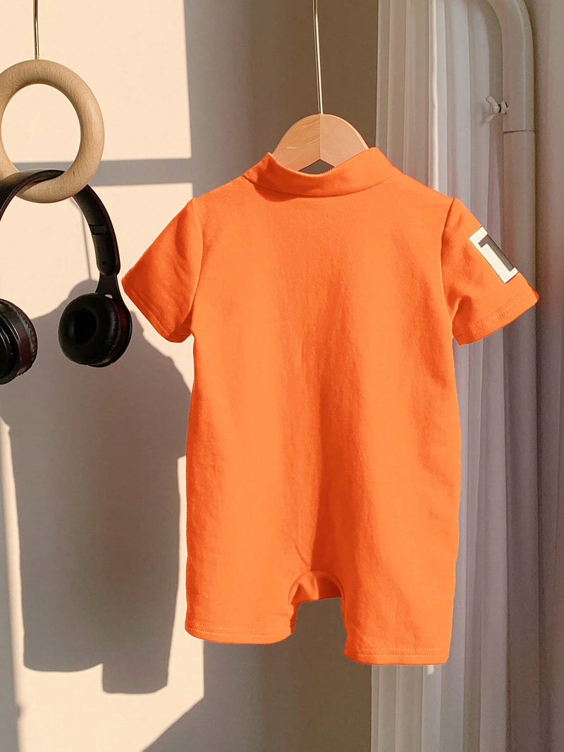 Conjunto de Macacão e Shorts de Manga Curta em Tricô Macio com Estampa de Letra para Bebê Menino/Menina