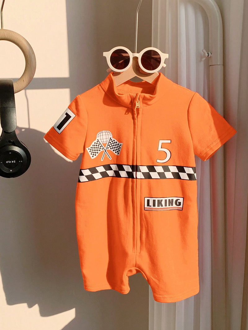 Conjunto de Macacão e Shorts de Manga Curta em Tricô Macio com Estampa de Letra para Bebê Menino/Menina