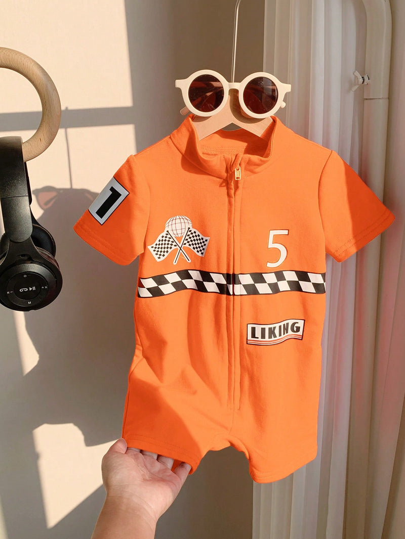 Conjunto de Macacão e Shorts de Manga Curta em Tricô Macio com Estampa de Letra para Bebê Menino/Menina