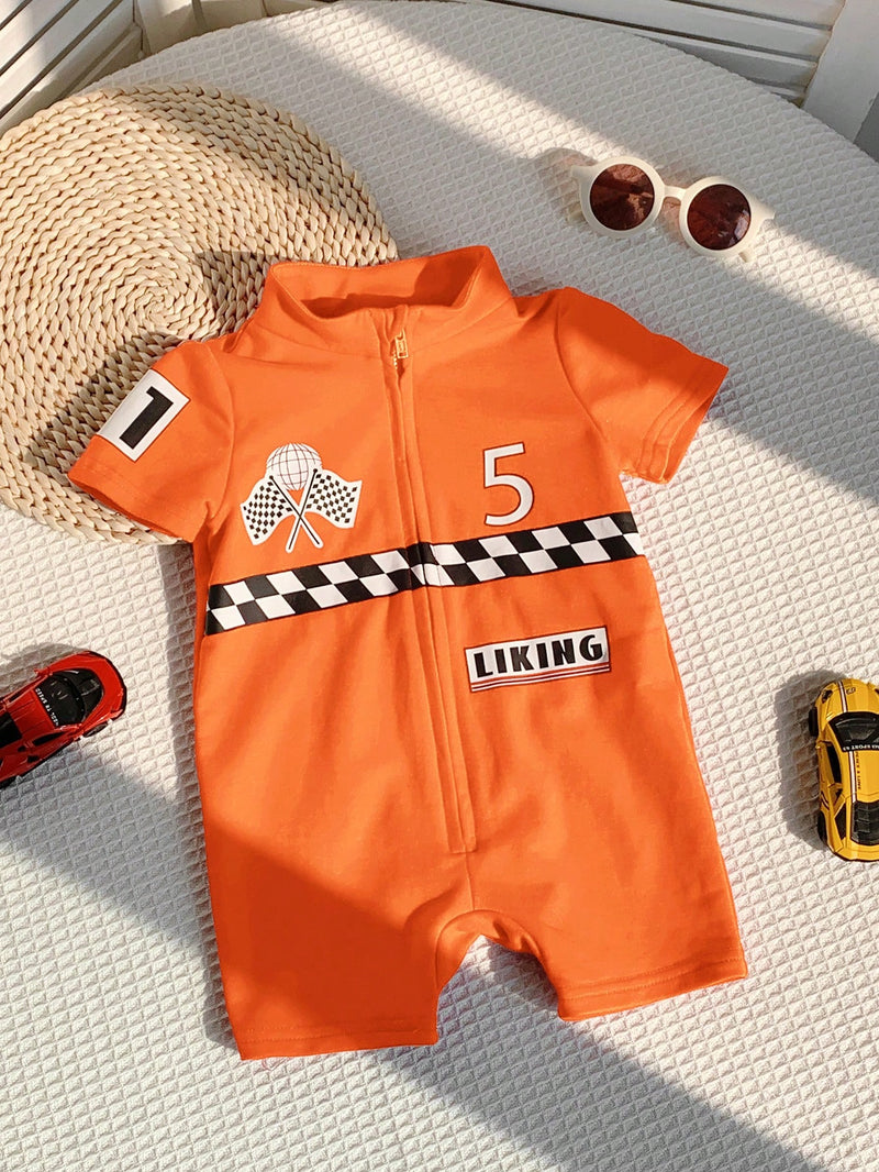 Conjunto de Macacão e Shorts de Manga Curta em Tricô Macio com Estampa de Letra para Bebê Menino/Menina